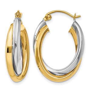 14K Yellow and White Gold double oval hoop earrings in yellow and white