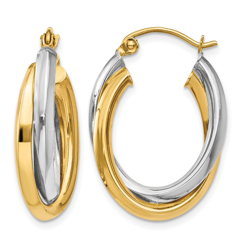14K Yellow and White Gold double oval hoop earrings in yellow and white