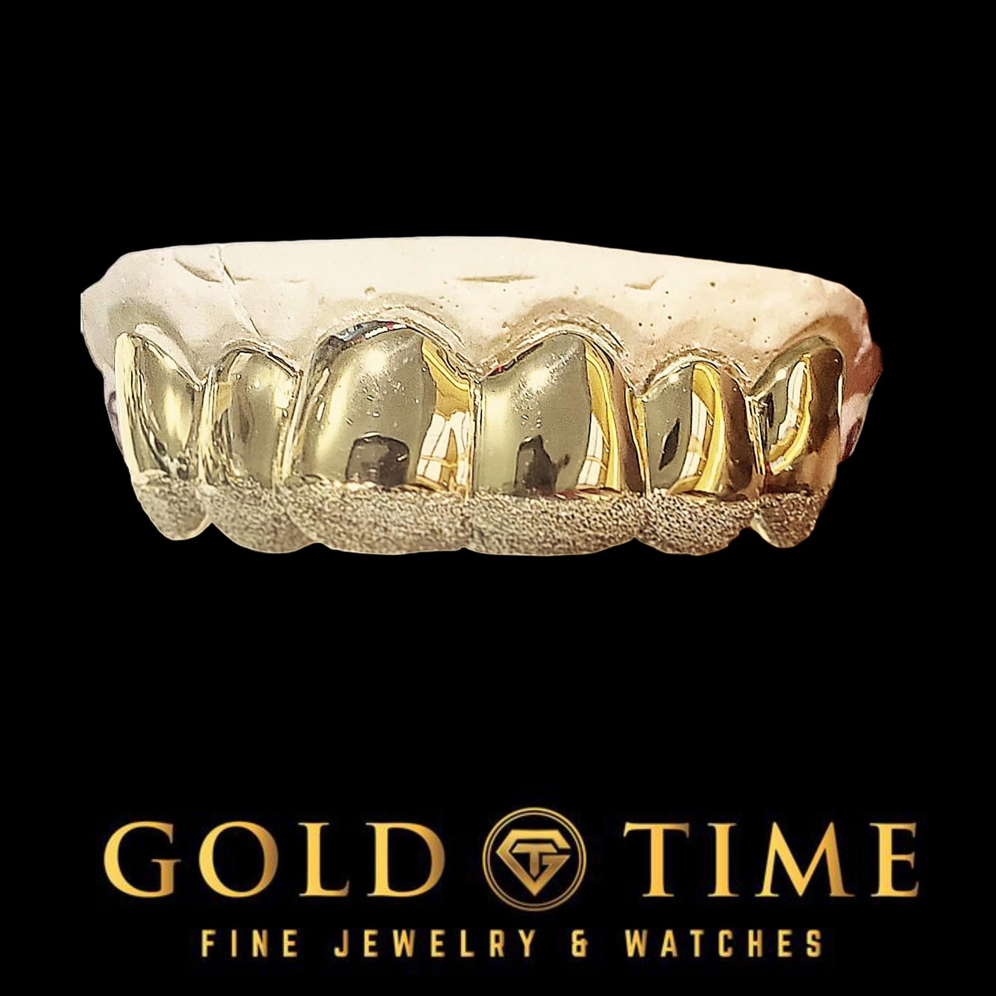 Custom Handmade Grillz Solid 6-Piece with Dust Tips - Sterling Silver, 10k Gold, 14k Gold - Yellow, White, Rose