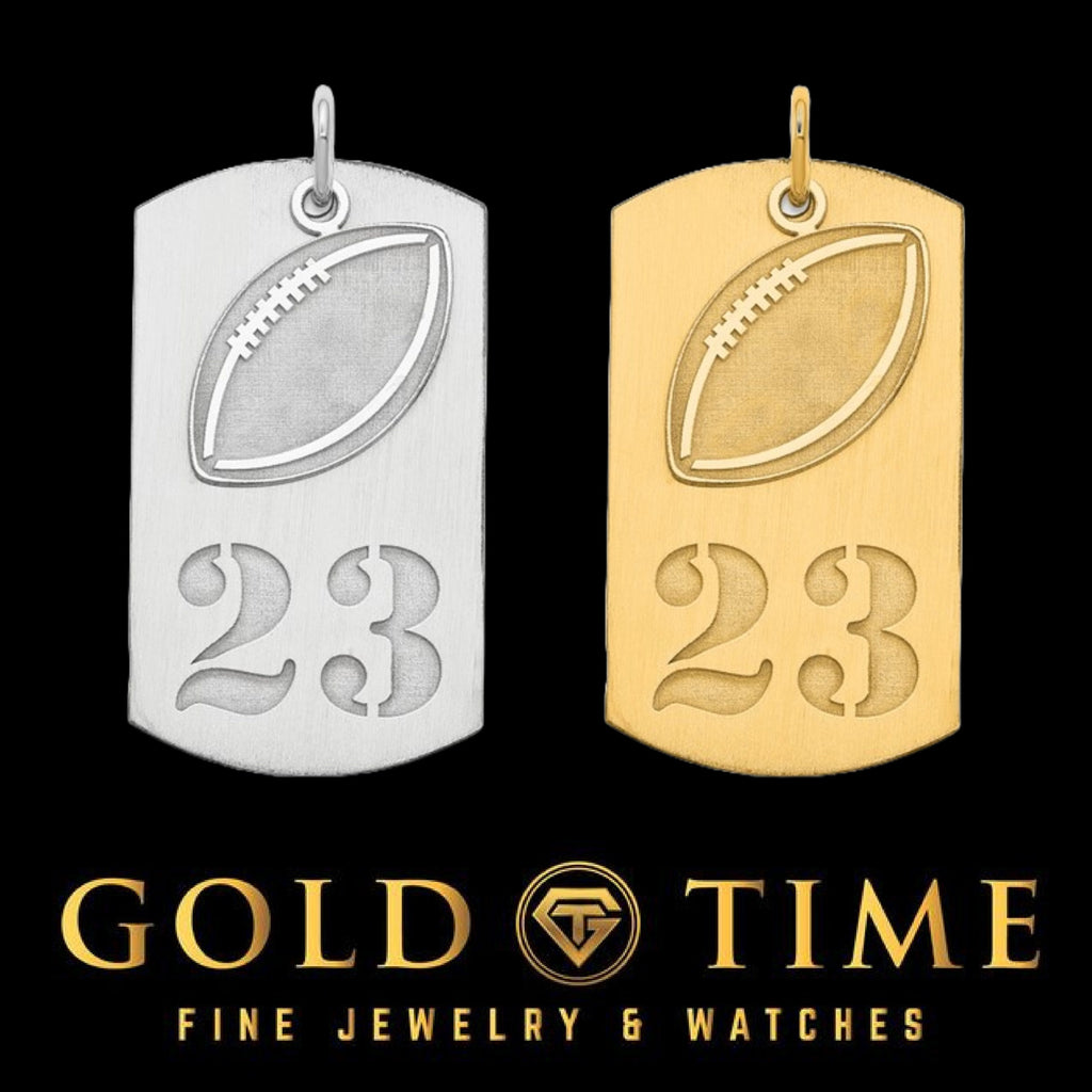 Personalized Sterling Silver or Gold-Plated Silver 2-piece Football Dog Tag Charm - Quarterback, Lineman, Offensive, Defensive, Running Back