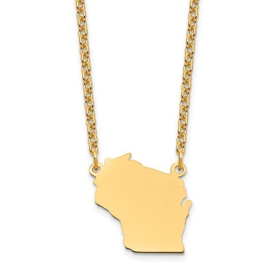 Custom Wisconsin State Pendant Necklace in Sterling Silver or 14k Gold, Engravable State Shape Charm, Personalized Jewelry Gift