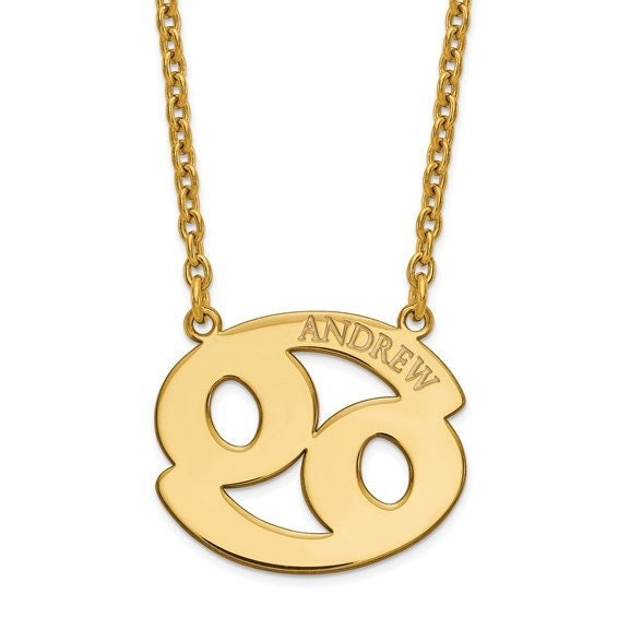 Engraved Zodiac & Name Necklace Custom Handmade Dainty Minimalist - 18 Inches Length - 10k or 14k Yellow or White Gold