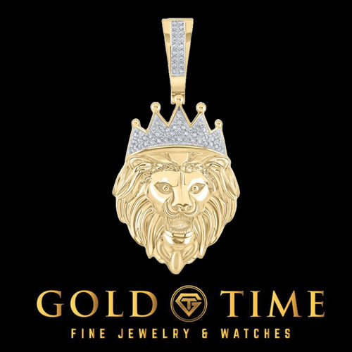 10K Yellow Gold Diamond Lion Pendant – King of the Jungle, 1/6 CTW Diamonds, Prong-Set, Animal Jewelry - Symbol of Strength and Courage