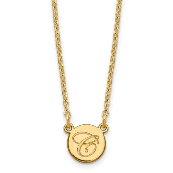 Custom Handmade Dainty Minimalist Initial Circle Script Letter Necklace - 16, 18 or 20 IN - Sterling Silver, 10K, 14K - Yellow, White, Rose