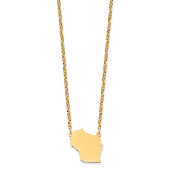 Custom Wisconsin State Pendant Necklace in Sterling Silver or 14k Gold, Engravable State Shape Charm, Personalized Jewelry Gift