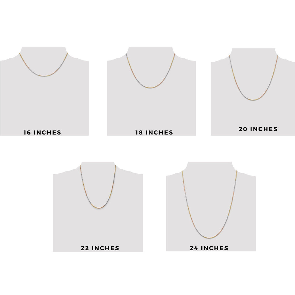 14K Tri-Color Gold Diamond-Cut Rope Chain – Yellow, White & Rose Gold – Solid Chain or Bracelet – 16"-24" Lengths – Lobster Clasp