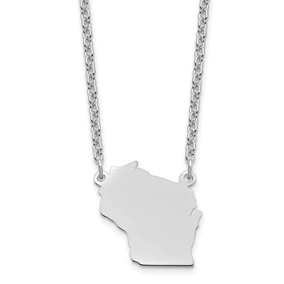 Custom Wisconsin State Pendant Necklace in Sterling Silver or 14k Gold, Engravable State Shape Charm, Personalized Jewelry Gift