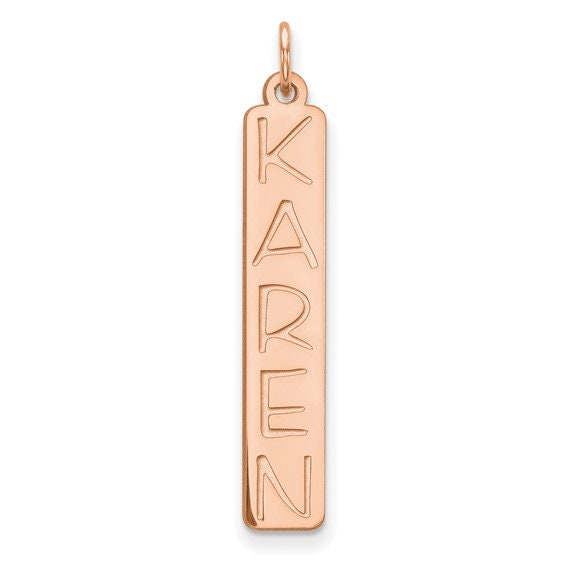 Engravable Personalized Solid 10k Gold, 14k Gold, or .925 Sterling Silver Rectangular with Curved Edges Bar Charm Pendant Nameplate