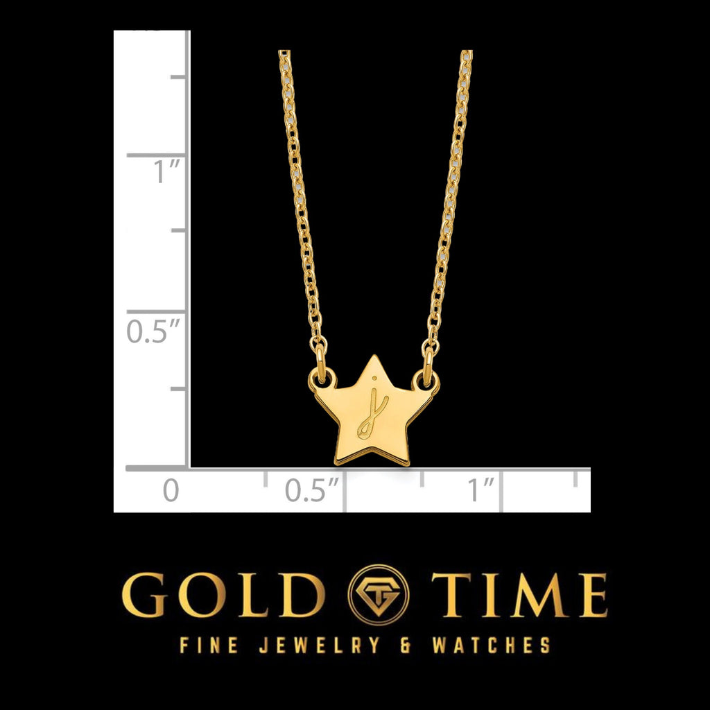 Star Script Initial Pendant Necklace Dainty Minimalist - 18 Inches- Sterling Silver, 10K, 14K Gold - Yellow, White, Rose
