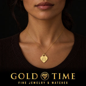 Heart Monogram Pendant, worn by a model, lifestyle photo 1, Gold Time
