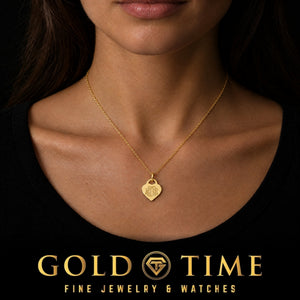 Heart Monogram Pendant, worn by a model, lifestyle photo 2, Gold Time