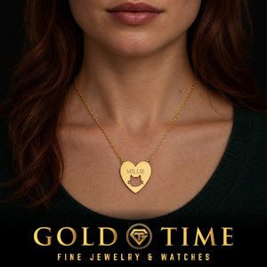 Sterling Cat Heart Necklace, worn by a model, lifestyle photo 2, Gold Time