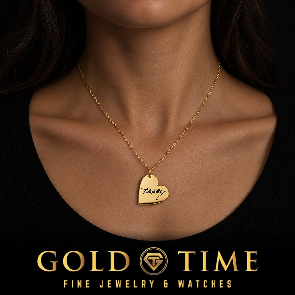 Signature Heart Pendant, worn by a model, lifestyle photo 1, Gold Time