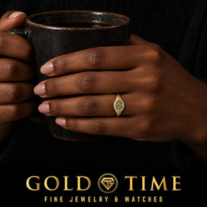 Diamond Oval Monogram Signet Ring, worn on a hand, lifestyle photo 2, Gold Time