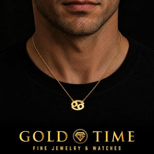 Name and Zodiac Necklace, worn by a model, lifestyle photo 1, Gold Time