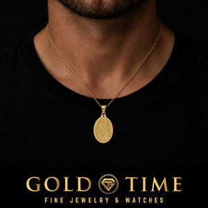 Custom Fingerprint Pendant, worn by a model, lifestyle photo 2, Gold Time