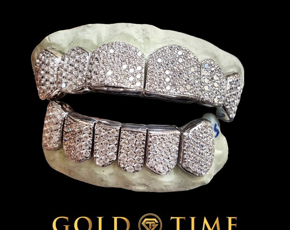 Custom Bustdown Fully Iced Grillz with Hand-Set CZ & Perm Cuts