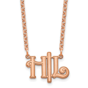 Rose plated Gothic monogram pendant with two interlocking letters