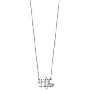 Sterling silver Gothic monogram necklace shown on its full chain