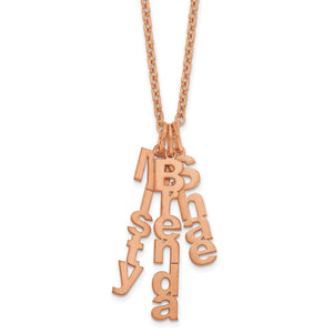 Rose gold necklace with three vertical brushed name charms