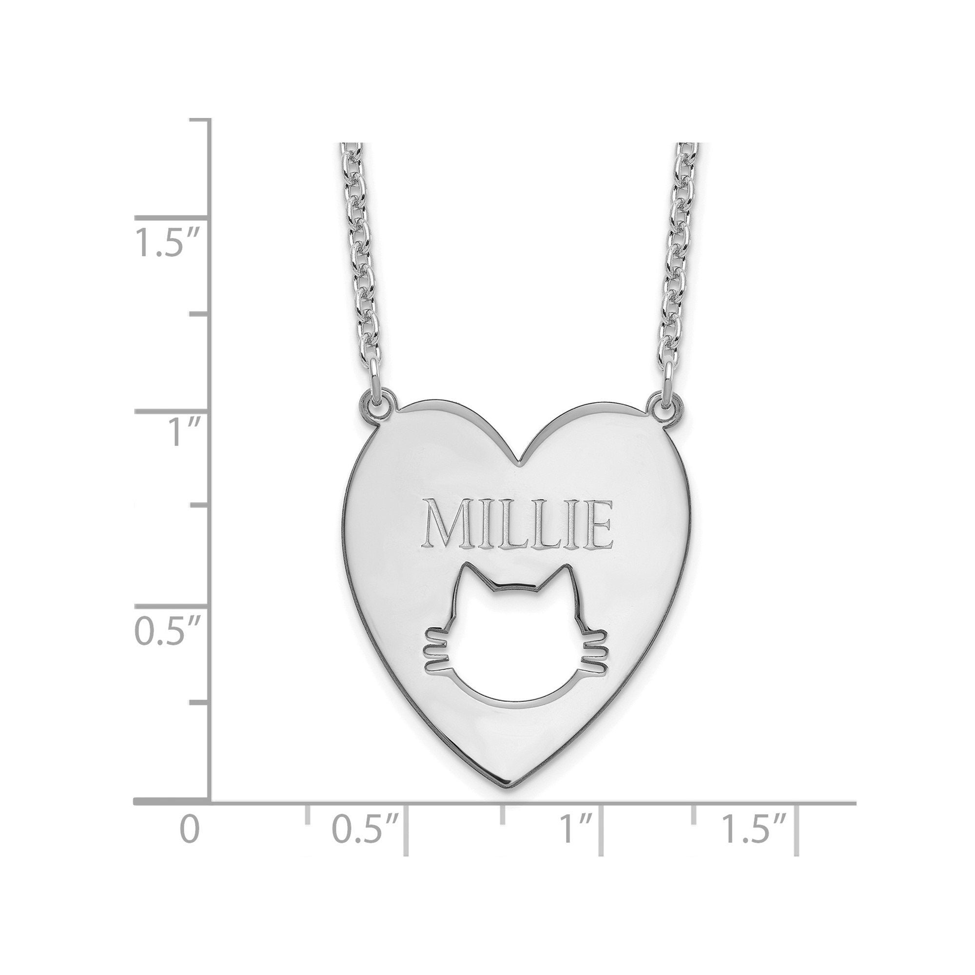 Personalized Sterling Silver Cat Necklace: Engraved Heart Pendant, Gold-Plated Option