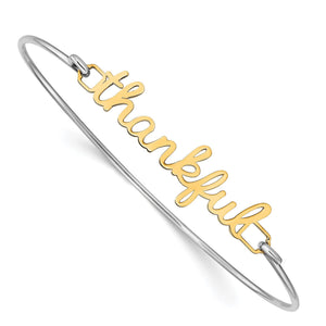 Gold plated bangle with the word thankful in script