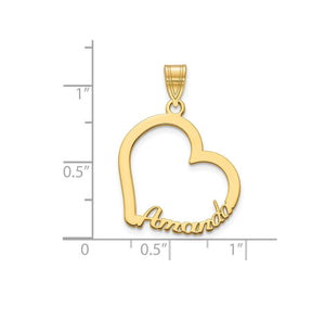 Size chart for the gold heart name pendant, about 1 inch tall including the bail