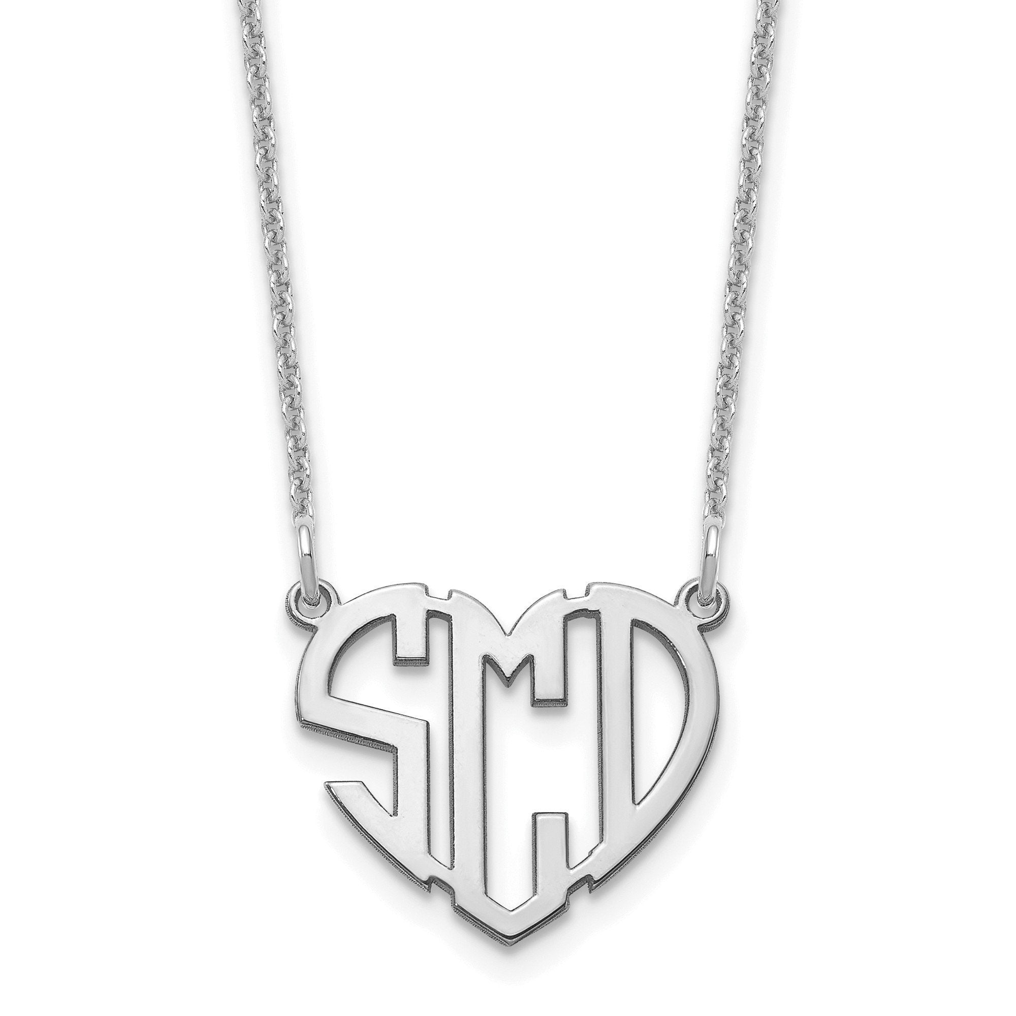 Personalized Heart Monogram Necklace: Sterling Silver or Gold Initial Pendant
