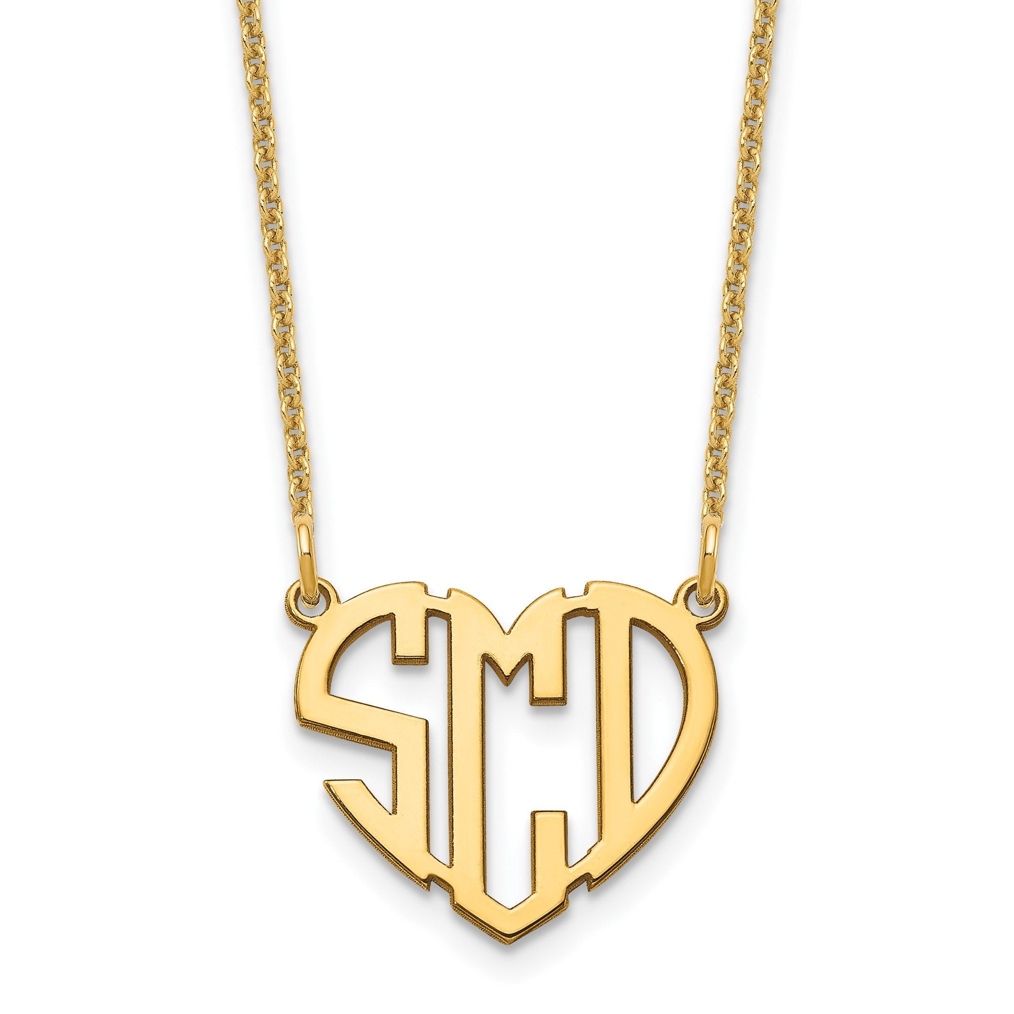 Personalized Heart Monogram Necklace: Sterling Silver or Gold Initial Pendant