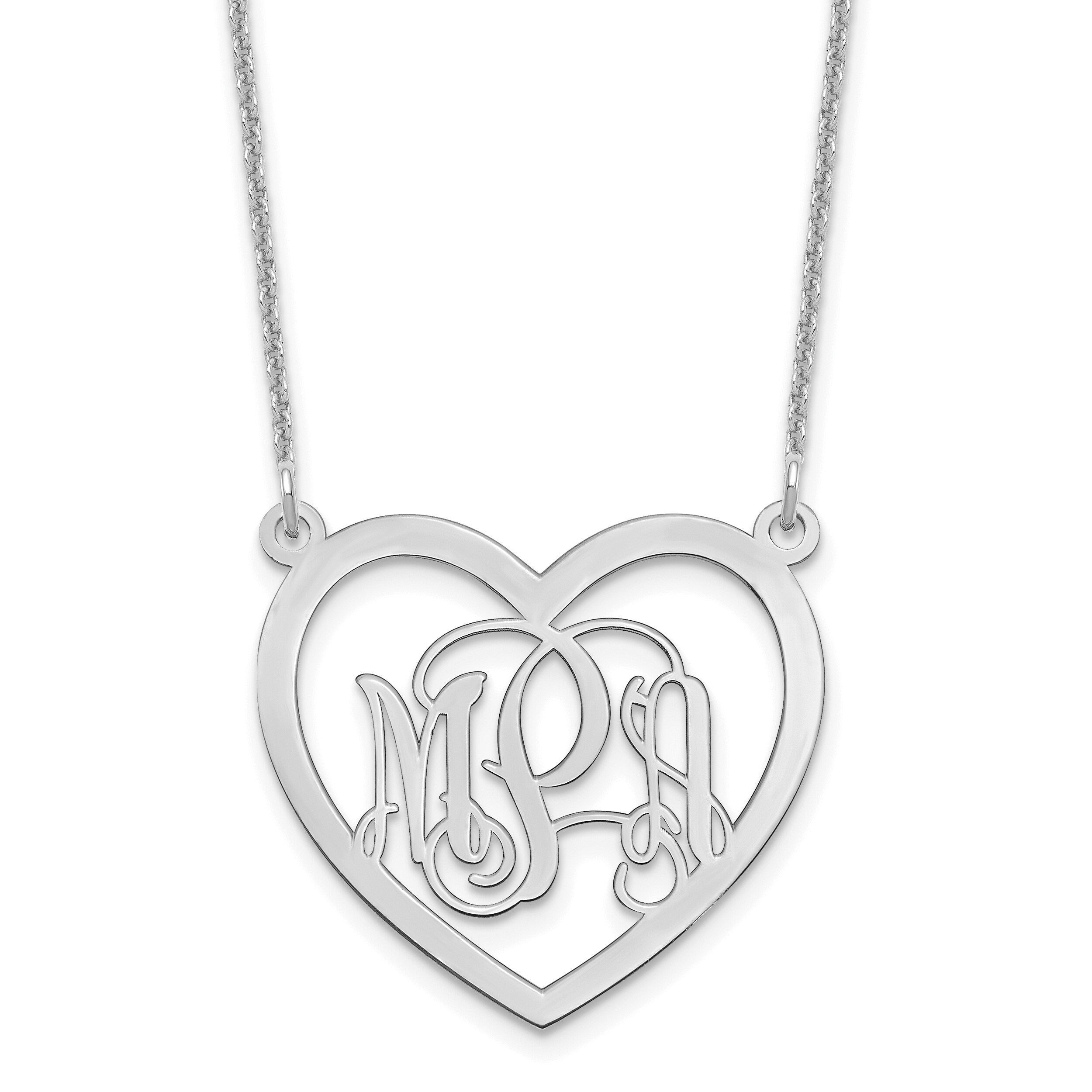 Personalized Custom Heart Monogram Initial Necklace in Gold or Silver