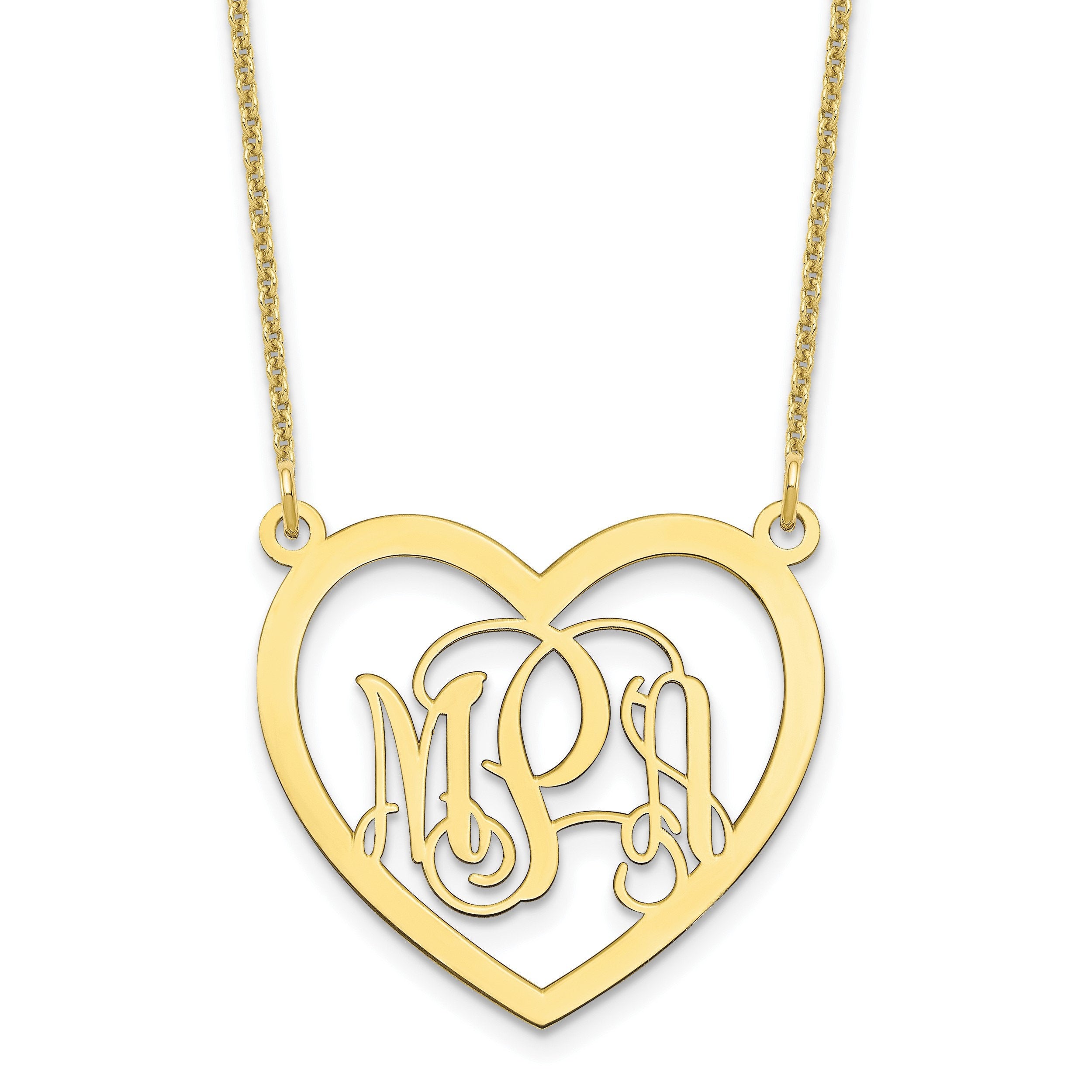 Personalized Custom Heart Monogram Initial Necklace in Gold or Silver