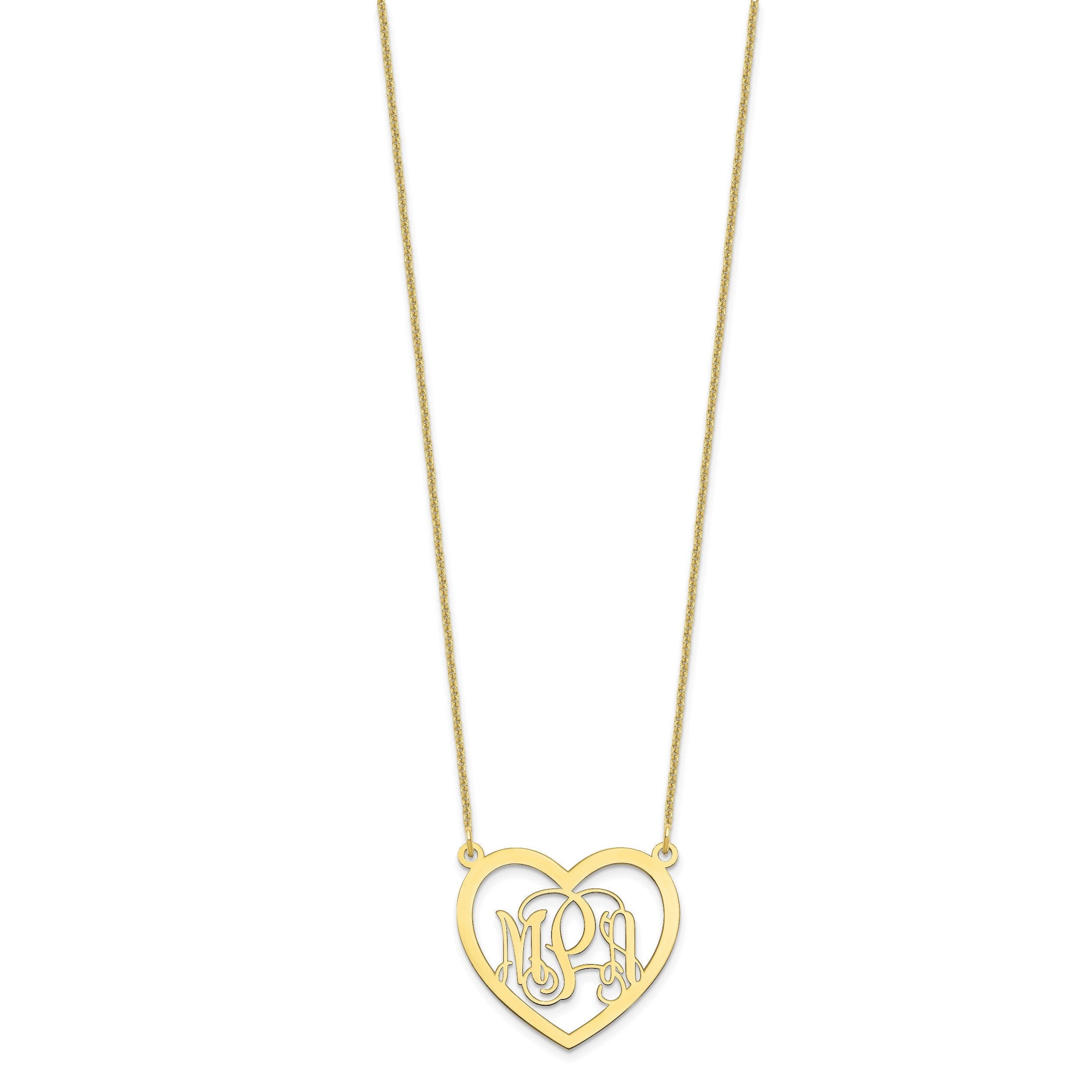 Personalized Custom Heart Monogram Initial Necklace in Gold or Silver
