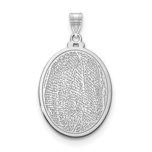 White gold or sterling silver oval fingerprint pendant with a polished border