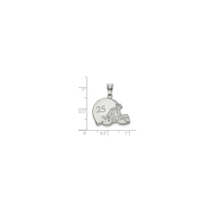 Sterling silver football helmet pendant on a size chart