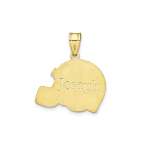 Brushed back of the yellow gold football helmet pendant engraved Joseph