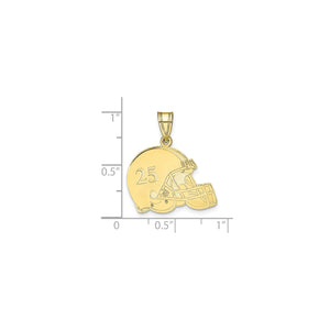 Yellow gold football helmet pendant on a size chart