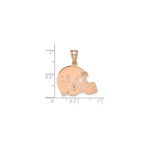 Rose gold football helmet pendant on a size chart