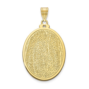 Yellow gold oval pendant with a detailed fingerprint engraved across the front