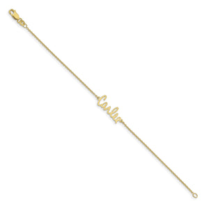 Full length of the yellow gold signature name bracelet laid straight