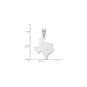 Silver Texas state pendant measured against a ruler at roughly three quarters of an inch
