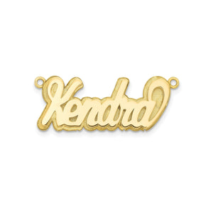 Polished yellow gold 3D script nameplate reading Kendra