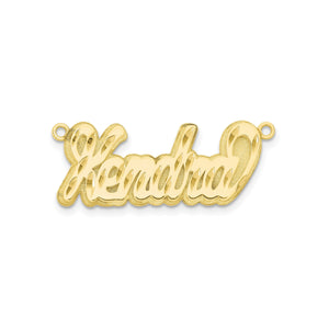 Yellow gold 3D nameplate reading Kendra with a polished diamond-cut finish