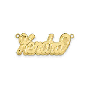 Yellow gold 3D nameplate reading Kendra with a brushed diamond-cut finish