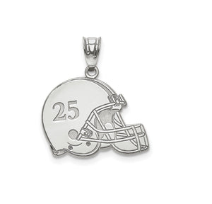 Sterling silver football helmet pendant with number 25