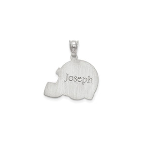 Brushed back of the silver football helmet pendant engraved Joseph