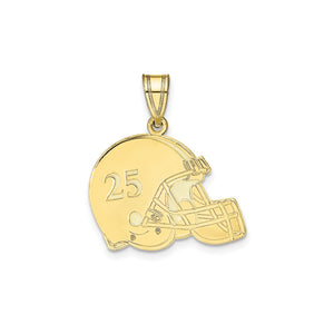 Yellow gold football helmet pendant with number 25