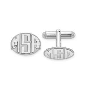 Sterling silver raised monogram oval cuff links with initials MSA