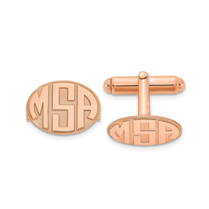 Rose plated raised monogram oval cuff links with initials MSA