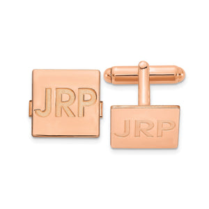 Rose square monogram cuff links engraved with the block initials JRP