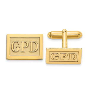 Gold plated rectangle cuff links with raised GPD initials